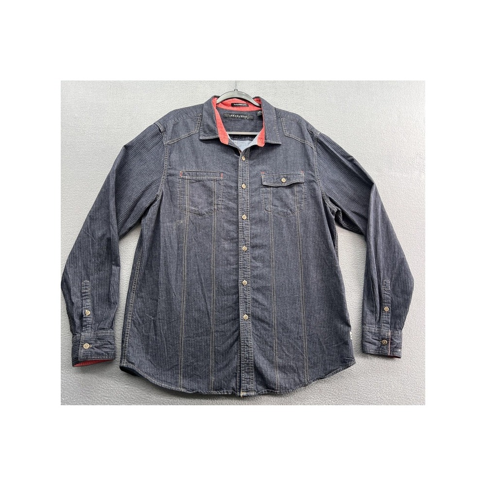 Sean John Shirt Mens 2XL Tailored Fit Denim Herringbone Dark Wash Button